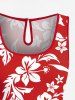 Combinaison hawaïenne cintrée grande taille à imprimé feuilles tropicales et fleurs d'hibiscus - Rouge 6X
