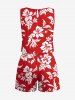 Combinaison hawaïenne cintrée grande taille à imprimé feuilles tropicales et fleurs d'hibiscus - Rouge 6X