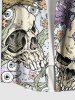 Plus Size Halloween Skull Flowers Eyes Print Buttons Pocket Shirt For Men -  