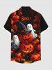 Plus Size Halloween Pumpkin Ghost Maple Leaf Print Buttons Pocket Shirt For Men -  