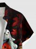 Plus Size Halloween Pumpkin Ghost Maple Leaf Print Buttons Pocket Shirt For Men -  