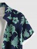 Chemise hawaïenne grande taille à imprimé fleurs d'hibiscus, feuilles, cocotier, ananas, boutons et poches pour homme - Bleu Marine M
