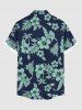 Chemise hawaïenne grande taille à imprimé fleurs d'hibiscus, feuilles, cocotier, ananas, boutons et poches pour homme - Bleu Marine 4XL