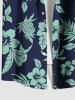 Chemise hawaïenne grande taille à imprimé fleurs d'hibiscus, feuilles, cocotier, ananas, boutons et poches pour homme - Bleu Marine 5XL