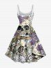 Plus Size Halloween Skull Flowers Eyes Print Tank Dress -  