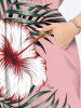 Plus Size Hibiscus Flowers Tropical Leaf Print Split Hawaii Midi Dress -  