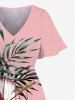 Robe mi-longue hawaïenne fendue à imprimé feuilles tropicales et fleurs d'hibiscus grande taille - Rose clair 3X