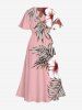 Plus Size Hibiscus Flowers Tropical Leaf Print Split Hawaii Midi Dress -  