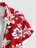 Plus Size Hibiscus Flowers Tropical Leaf Print Buttons Pocket Hawaii Shirt For Men -  