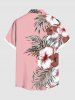 Plus Size Hibiscus Flowers Tropical Leaf Print Buttons Pocket Hawaii Shirt For Men -  