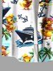 Chemise hawaïenne grande taille à imprimé canards, cocotier, vagues, bateau, ancre, croisière, boutons, poche, pour homme - Blanc L