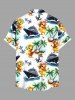 Plus Size Ducks Coconut Tree Sea Waves Ship Anchor Cruise Print Buttons Pocket Hawaii Shirt For Men -  