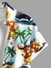 Plus Size Ducks Coconut Tree Sea Waves Ship Anchor Cruise Print Buttons Pocket Hawaii Shirt For Men -  