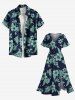 Plus Size Hibiscus Flowers Leaf Coconut Tree Pineapple Print Split Hawaii Midi Dress -  
