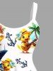 Plus Size Ducks Coconut Tree Sea Waves Ship Anchor Cruise Print Hawaii Tank Dress -  