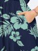 Robe mi-longue hawaïenne fendue grande taille à imprimé feuilles de cocotier et ananas - Bleu profond 2X