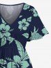 Plus Size Hibiscus Flowers Leaf Coconut Tree Pineapple Print Split Hawaii Midi Dress -  