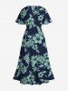 Robe mi-longue hawaïenne fendue grande taille à imprimé feuilles de cocotier et ananas - Bleu profond 4X