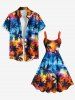 Plus Size Coconut Tree Tie Dye Ombre Print Hawaii A Line Tank Dress -  