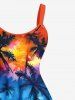 Plus Size Coconut Tree Tie Dye Ombre Print Hawaii A Line Tank Dress -  