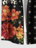 Plus Size Flower Butterfly Eye Print Hawaii Button Pocket Shirt For Men -  