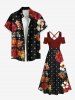 Plus Size Flower Butterfly Eye Print Hawaii Cold Shoulder Crisscross A Line Maxi Dress -  