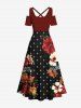 Plus Size Flower Butterfly Eye Print Hawaii Cold Shoulder Crisscross A Line Maxi Dress -  