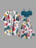 Jupe trapèze fendue hawaïenne grande taille à imprimé feuilles tropicales et fleurs d'hibiscus - Blanc 4X
