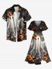 Plus Size Flower Spider Web Ghost Bride Print Halloween Ombre Split Pocket A Line Midi Dress -  