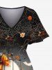 Plus Size Flower Spider Web Ghost Bride Print Halloween Ombre Split Pocket A Line Midi Dress - Noir 6X