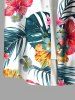 Plus Size Tropical Leaf Hibiscus Flower Print Hawaii Button Pocket Shirt For Men -  
