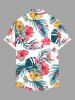 Plus Size Tropical Leaf Hibiscus Flower Print Hawaii Button Pocket Shirt For Men -  