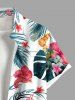 Plus Size Tropical Leaf Hibiscus Flower Print Hawaii Button Pocket Shirt For Men -  