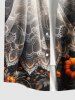 Plus Size Flower Spider Web Ghost Bride Print Halloween Ombre Button Pocket Shirt For Men -  