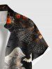 Plus Size Flower Spider Web Ghost Bride Print Halloween Ombre Button Pocket Shirt For Men -  