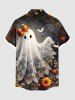 Plus Size Flower Spider Web Ghost Bride Print Halloween Ombre Button Pocket Shirt For Men -  