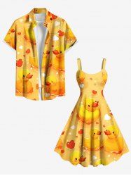 Ducks Heart Print Plus Size Matching Hawaii Beach Outfit For Couples -  