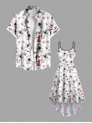 Flowers Branches Print Plus Size Matching Hawaii Beach Outfit For Couples -  