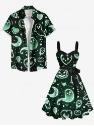 Tenue d'Halloween grande taille assortie pour couples, motif citrouille, fantôme, cœur, lune, étoile, galaxie - Noir 