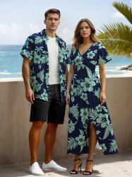 Hibiscus Flowers Leaf Coconut Tree Pineapple Print Plus Size Matching Hawaii Beach Outfit For Couples -  