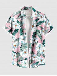 Plus Size Flowers Leaf Tropical Print Buttons Pocket Hawaii Shirt For Men -  