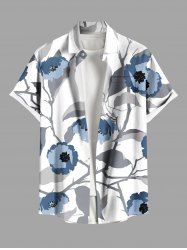 Plus Size Flowers Leaf Ink Painting Print Buttons Pocket Hawaii Shirt For Men -  