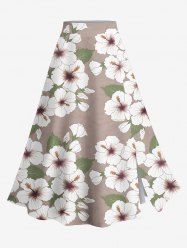 Plus Size Flowers Leaf Print Split Hawaii Skirt -  