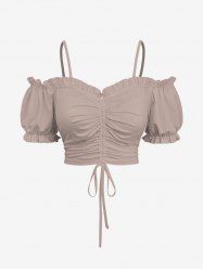 Plus Size Cinched Ruched Ruffles Cold Shoulder Cami Top -  