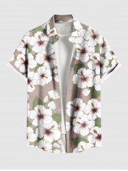 Plus Size Flowers Leaf Print Buttons Pocket Hawaii Shirt For Men -  