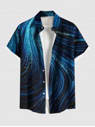 Plus Size Glitter Light Beam Print Hawaii Button Pocket Shirt For Men -  