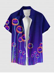 Plus Size Ombre Pumpkin Plant Galaxy Print Halloween Button Pocket Shirt For Men -  