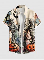 Chemise d'Halloween grande taille à imprimé citrouille, chauve-souris et momie, avec poches boutonnées pour homme - Abricot S