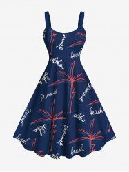 Robe débardeur hawaïenne grande taille à imprimé lettres de cocotiers - Bleu Marine XXS