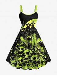 Plus Size Skull Mushroom Fire Flame Print Halloween A Line Tank Dress -  